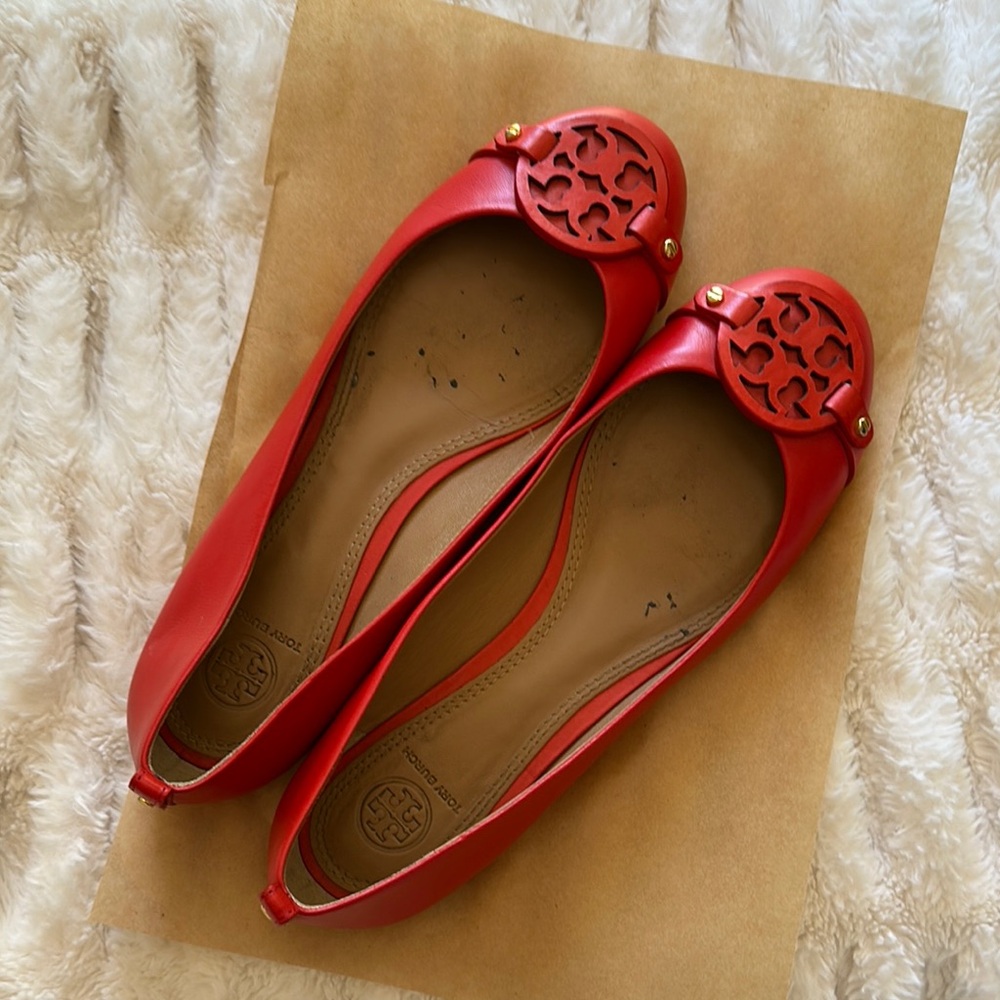 Tory Burch Red Flats with Signature Medallion
